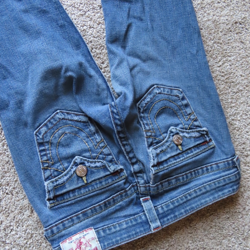 Classic Blue Boot Cut Jeans with Decorative Stitching